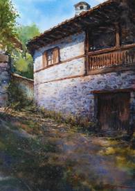 Teshovo I village, Pirin - watercolor by Georgi Pandurski
