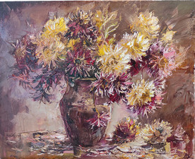 Chrysanthemums -  painting by Yuriy Kovachev