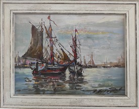 Two paintings by Lubomir Arnaudov with boats