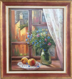 Flowers on the window -  painting by Venelin Fotev