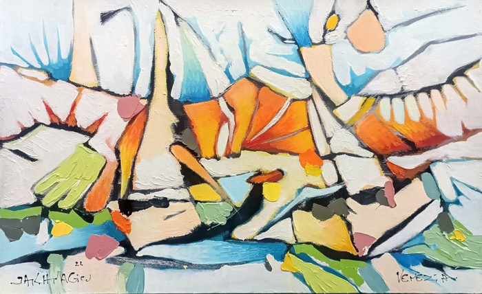 Landscape with boats  - painting by Ivan Yahnadjiev
