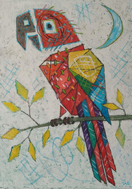 Червен папагал - картина на Иван Стийчев