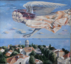 Angels over the city - oil panting by Svetla Koseva