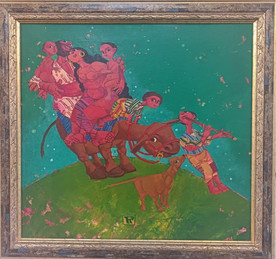 Family riding - painting by Gancho Karabazhakov