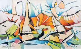 Landscape with boats  - painting by Ivan Yahnadjiev