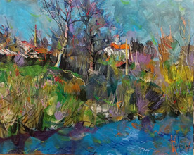 Край реката - картина на Красимир Бонев