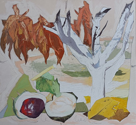 Autumn still life with autumn leaves - painting by Georgi Lechev