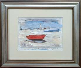 Лодка край брега - картина на георги Лечев