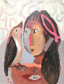Момиче и птица - картина на Росен Марковски