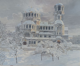 Landscape from Sofia, Alexander Nevski - painting by Georgi Ivanov