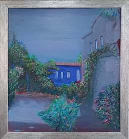 The Blue House -  painting by Dolores Dilova