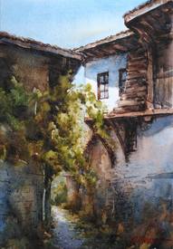 Teshovo village, Pirin - watercolor by Georgi Pandurski