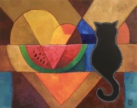Melon With Cat  - painting by 	Christer Hägglund