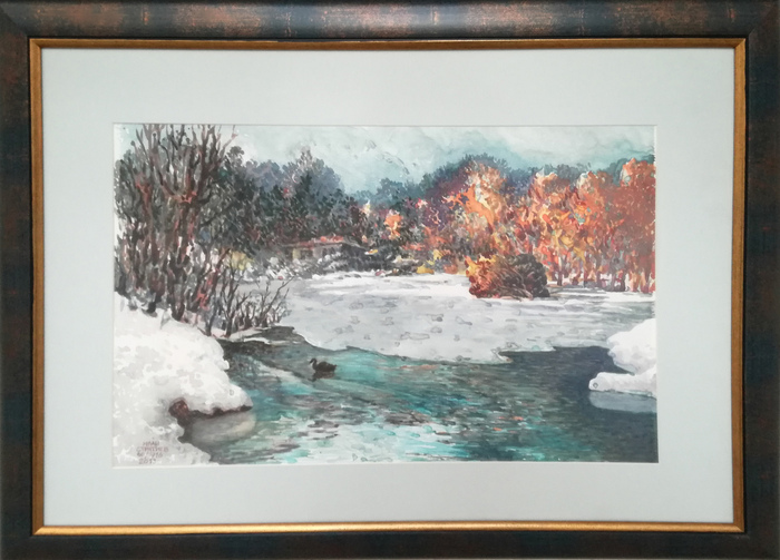 Началото на зимата - картина акварел на Иван Стратиев
