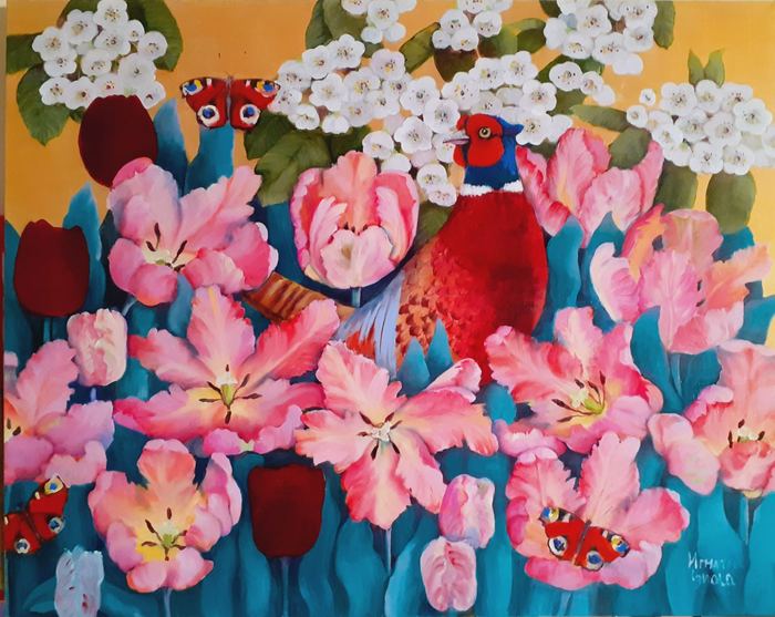 Април в градината ,спомен от Холандия - картина на Игната Василева